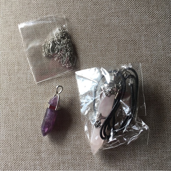 Rose Quartz Flower Pendant & Amethyst Pendant Necklaces - Picture 6 of 9